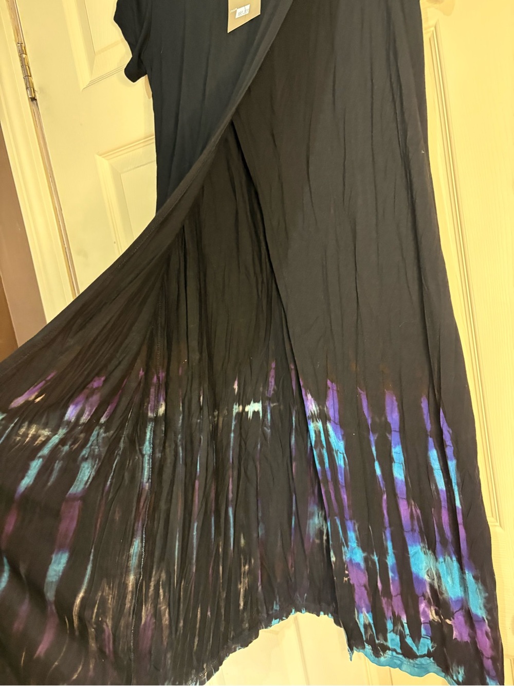 Black Short Sleeve Maxi Dress with Blue & Purple Tie-Dye Hem - Picture 6 of 9